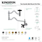 Kingston Brass KS2107PKX Duchess Wall Mount Pot Filler Faucet, Brushed Brass with black porcelain handles and dual swing spout.