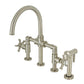 Kingston KS2333NX Hamilton Industrial Style Bridge Kitchen Faucet with Brass Sprayer, Antique Brass in brushed nickel finish