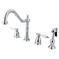 Kingston Brass KB1793PLBS Heritage Double-Handle Widespread Kitchen Faucet with Brass Sprayer, Antique Brass in polished chrome finish.