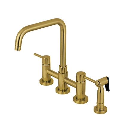 Kingston KS8287DLBS Concord Bridge Kitchen Faucet with Brass Sprayer, Brushed Brass design and features