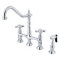 Kingston KS1273AXBS Heritage Bridge Kitchen Faucet with Brass Sprayer, Antique Brass in polished chrome finish.