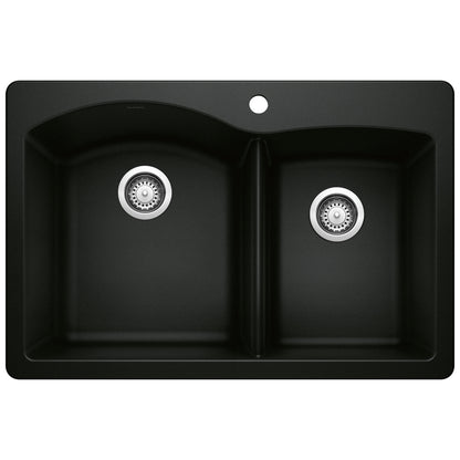 BLANCO Diamond SILGRANIT 33" 60/40 Double Bowl Dual Mount Kitchen Sink top view with two bowls.