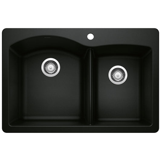 BLANCO Diamond SILGRANIT 33" 60/40 Double Bowl Dual Mount Kitchen Sink top view with two bowls.