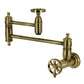 Kingston Brass KS3103RX Belknap Wall Mount Pot Filler Faucet, Antique Brass design with foldable swing arms