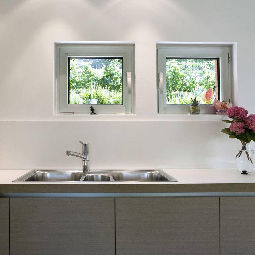 Houzer 41" Stainless Steel Topmount Triple Bowl Kitchen Sink, PGT-4322-1 with modern kitchen design and natural light.
