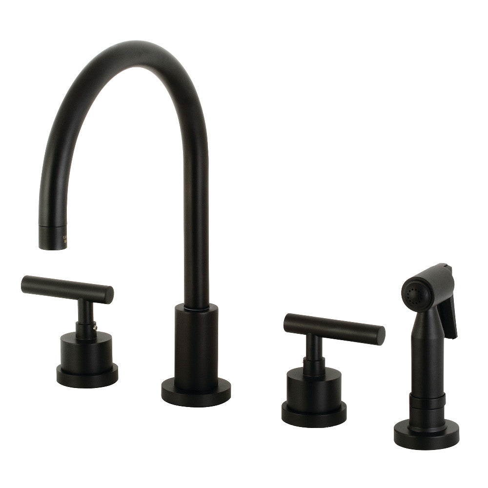 Kingston Brass KS8723CMLBS Manhattan Double-Handle Widespread Kitchen Faucet with Brass Sprayer, Antique Brass