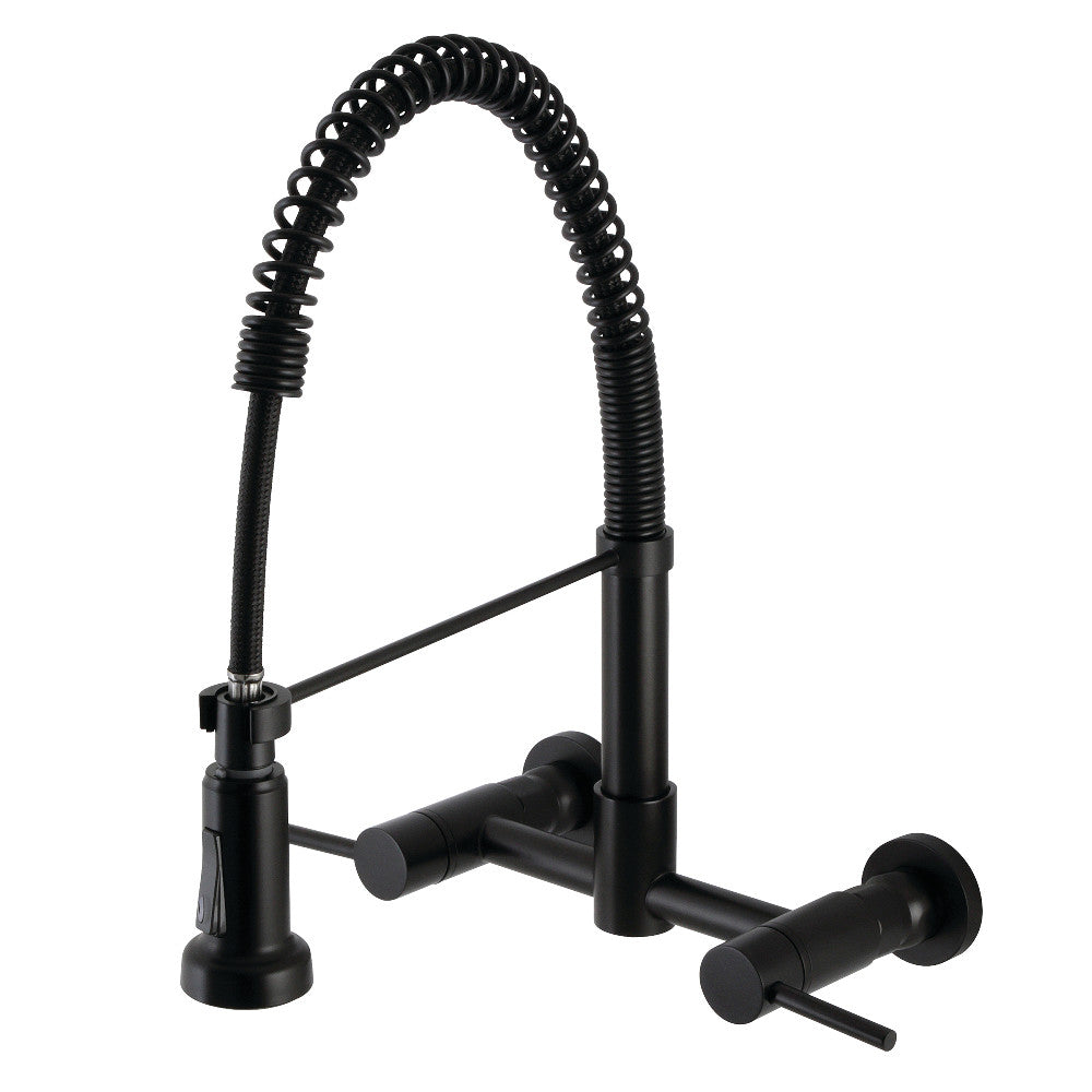 Gourmetier GS8187DL Concord Double-Handle Wall-Mount Pre-Rinse Bridge Kitchen Faucet, Brushed Brass with sleek design
