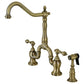 Kingston KS7753ALBS English Country Bridge Kitchen Faucet with Brass Sprayer, Antique Brass