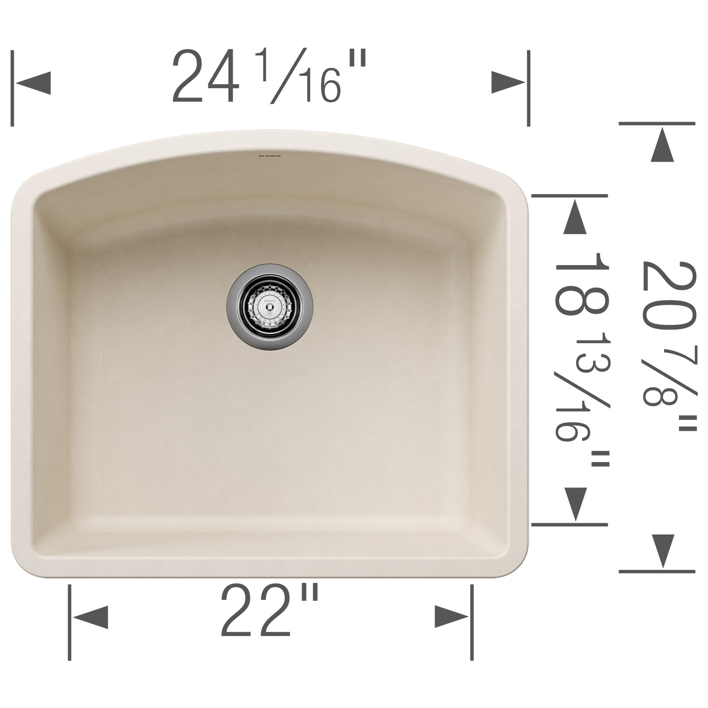 BLANCO Diamond SILGRANIT 24" Single Bowl Undermount Kitchen Sink dimensions image