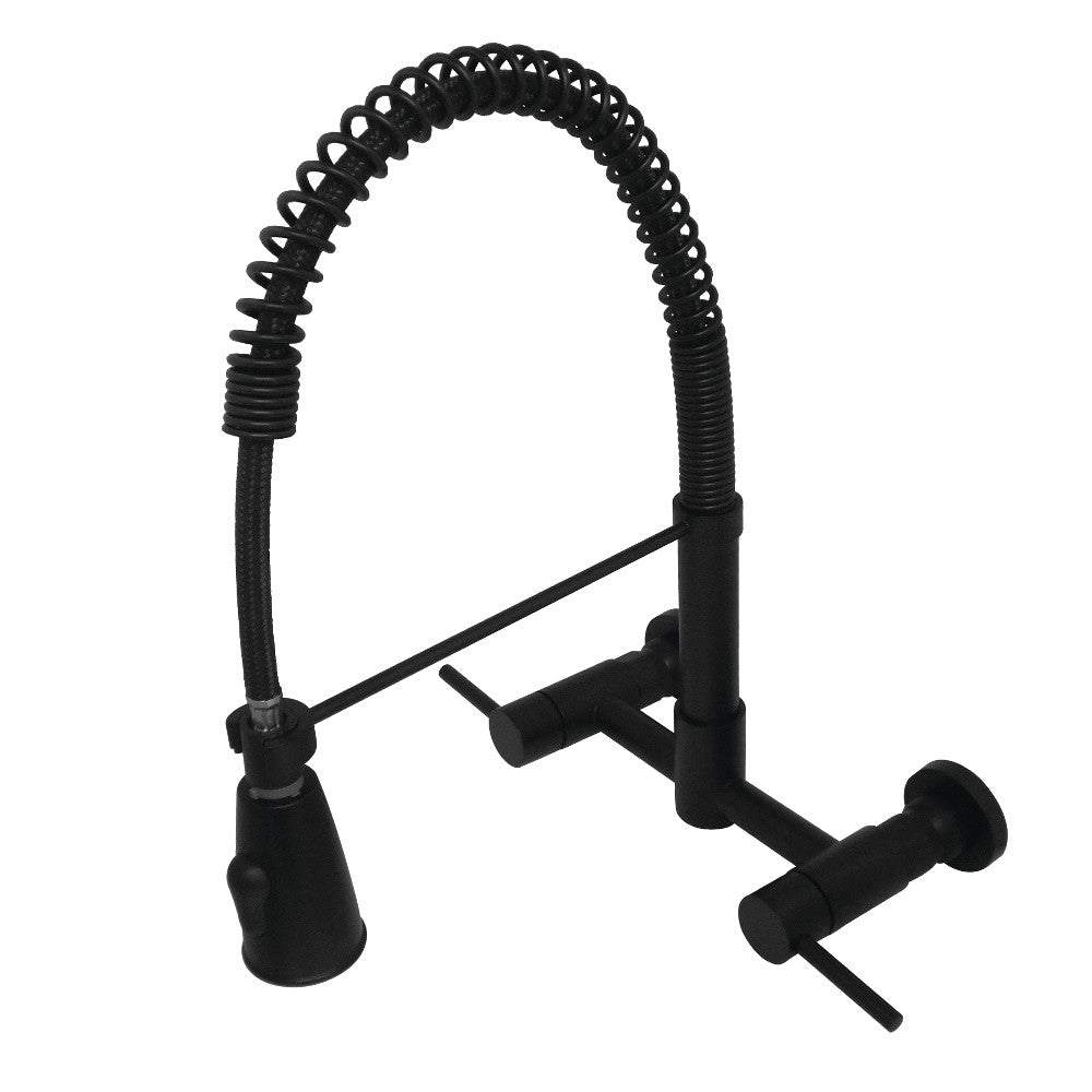 Gourmetier GS8287DL Concord Double-Handle Wall-Mount Pre-Rinse Bridge Kitchen Faucet, Brushed Brass in Matte Black finish