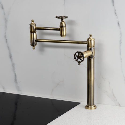 Kingston Brass KS3703CG Fuller Deck Mount Pot Filler Faucet, Antique Brass