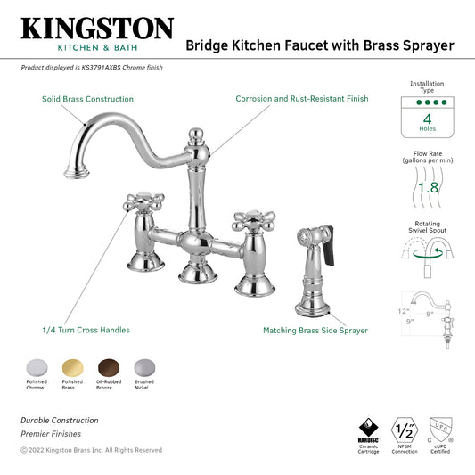 Kingston KS3795AXBS Restoration Bridge Kitchen Faucet with Brass Sprayer, Oil Rubbed Bronze
