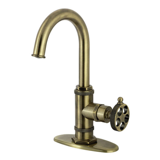 Kingston Brass KSD8503RKX Webb Single-Handle Bar Faucet with Knurled Handle, Antique Brass
