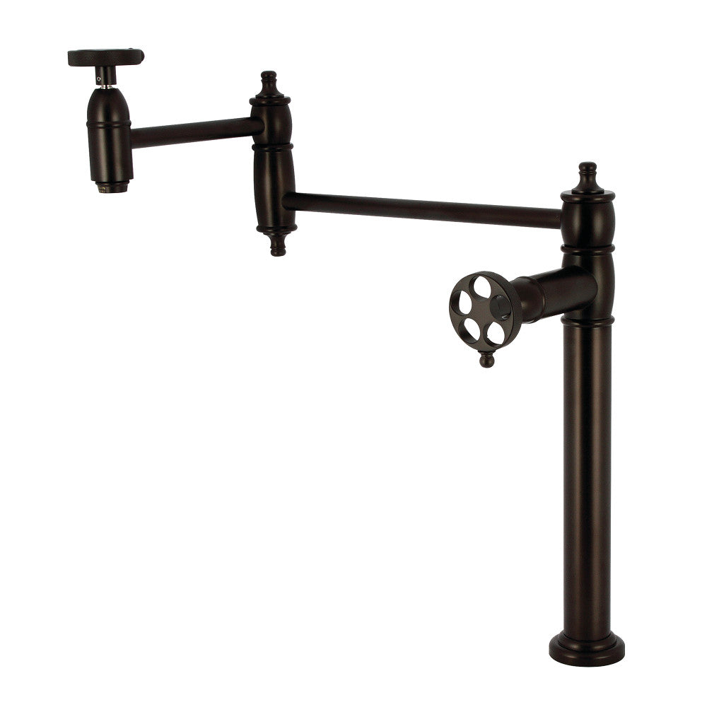 Kingston Brass KS3703RKZ Wendell Deck Mount Pot Filler Faucet with Knurled Handle, Antique Brass