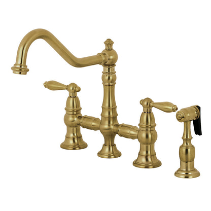 Kingston KS3277ALBS Restoration Bridge Kitchen Faucet with Brass Sprayer, Brushed Brass
