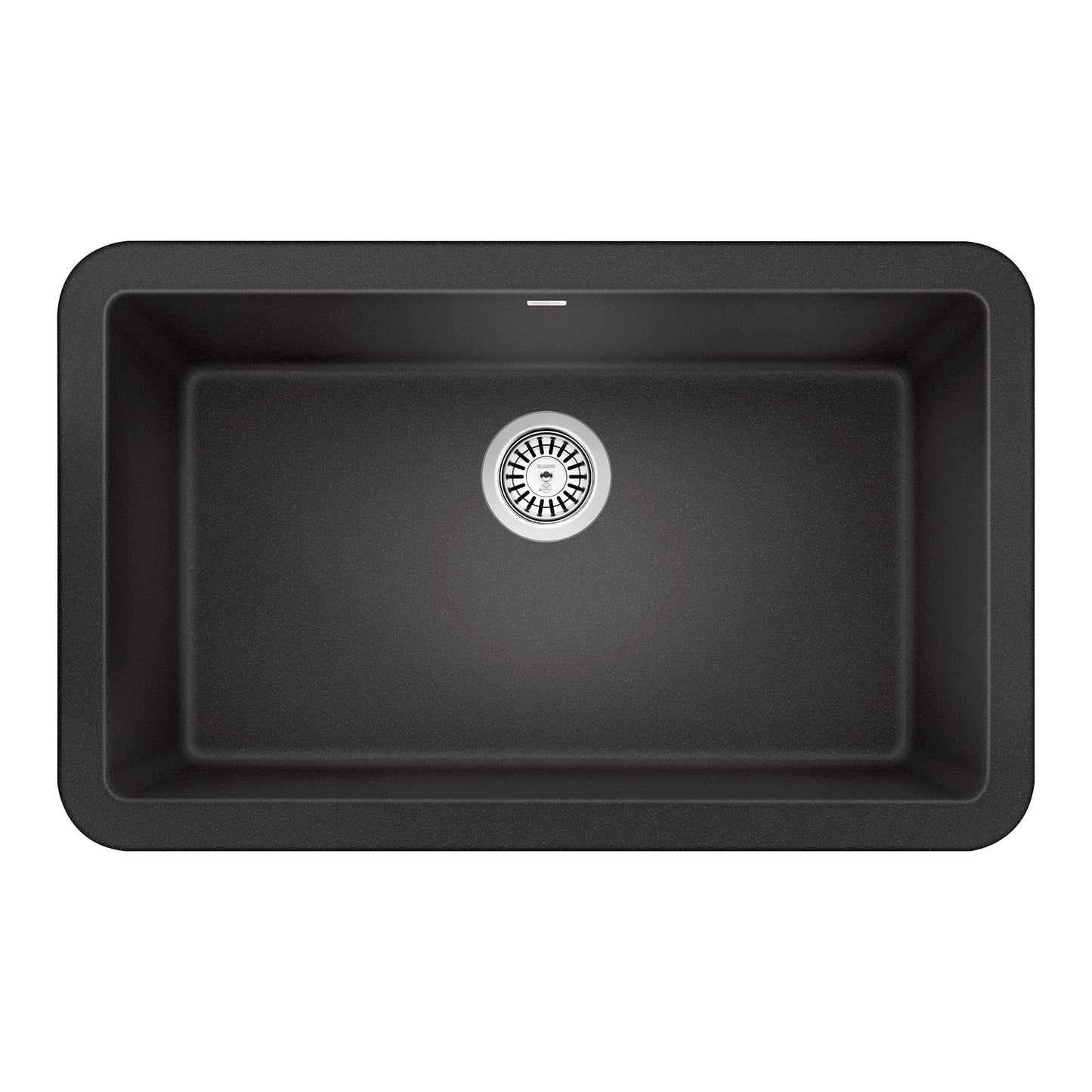 BLANCO Ikon SILGRANIT 30" Single Bowl Apron-Front Farmhouse Sink in classic black finish, showcasing spacious design.