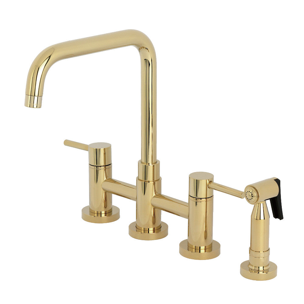 Kingston KS8287DLBS Concord Bridge Kitchen Faucet with Brass Sprayer, Brushed Brass design and finish.