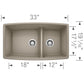 BLANCO Performa SILGRANIT 33" 60/40 Double Bowl Undermount Kitchen Sink with Low Divide