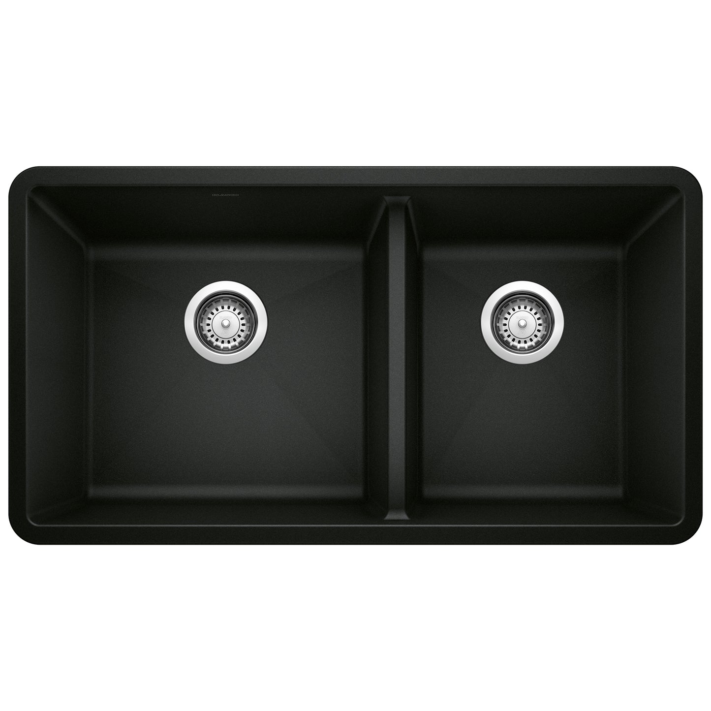 BLANCO Precis SILGRANIT 33" 60/40 Double Bowl Undermount Kitchen Sink in black finish with spacious dual bowls.