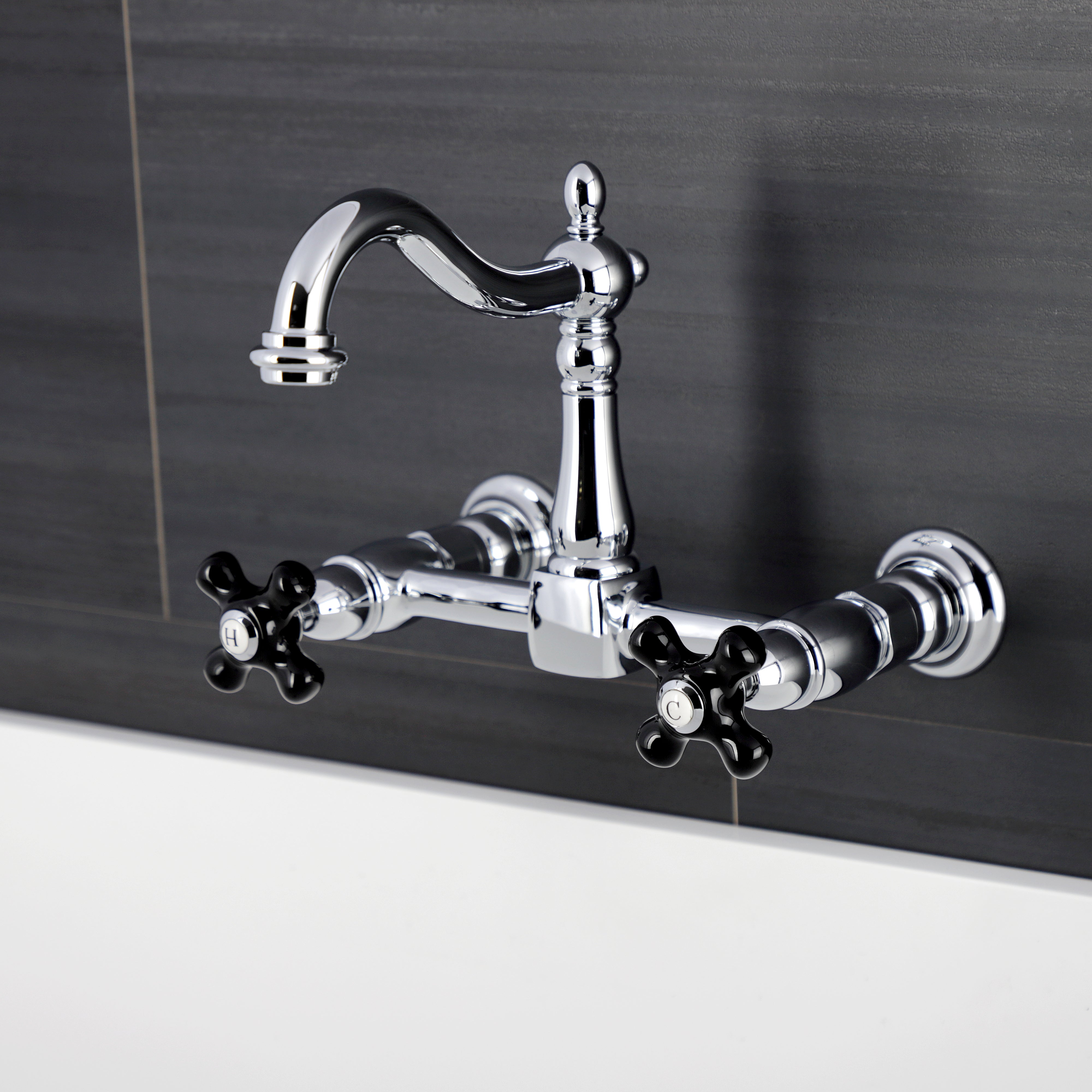 Kingston KS1263PKX Duchess Two-Handle Wall Mount Bridge Kitchen Faucet, Antique Brass