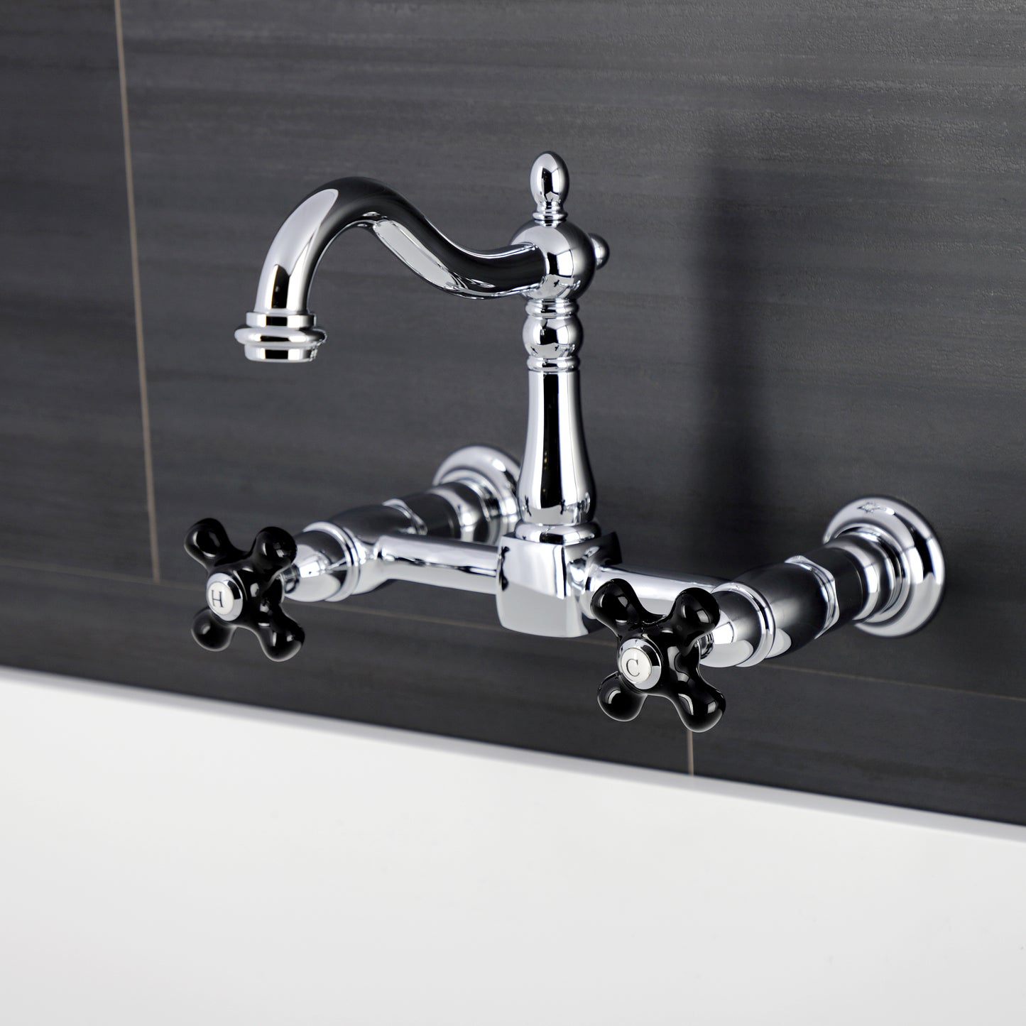 Kingston KS1263PKX Duchess Two-Handle Wall Mount Bridge Kitchen Faucet, Antique Brass