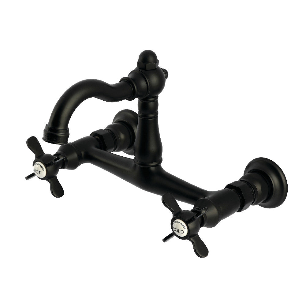 Kingston KS3253BEX Essex Two-Handle Wall Mount Bridge Kitchen Faucet, Antique Brass in matte black finish