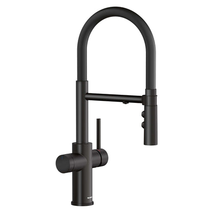 BLANCO Catris Flexo Filter-Ready Semi-Pro Pull-Down Dual-Spray Kitchen Faucet in sleek black finish.