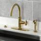 Kingston Brass KS2433RKX Webb Single-Handle Kitchen Faucet with Knurled Handle and Brass Side Sprayer, Antique Brass