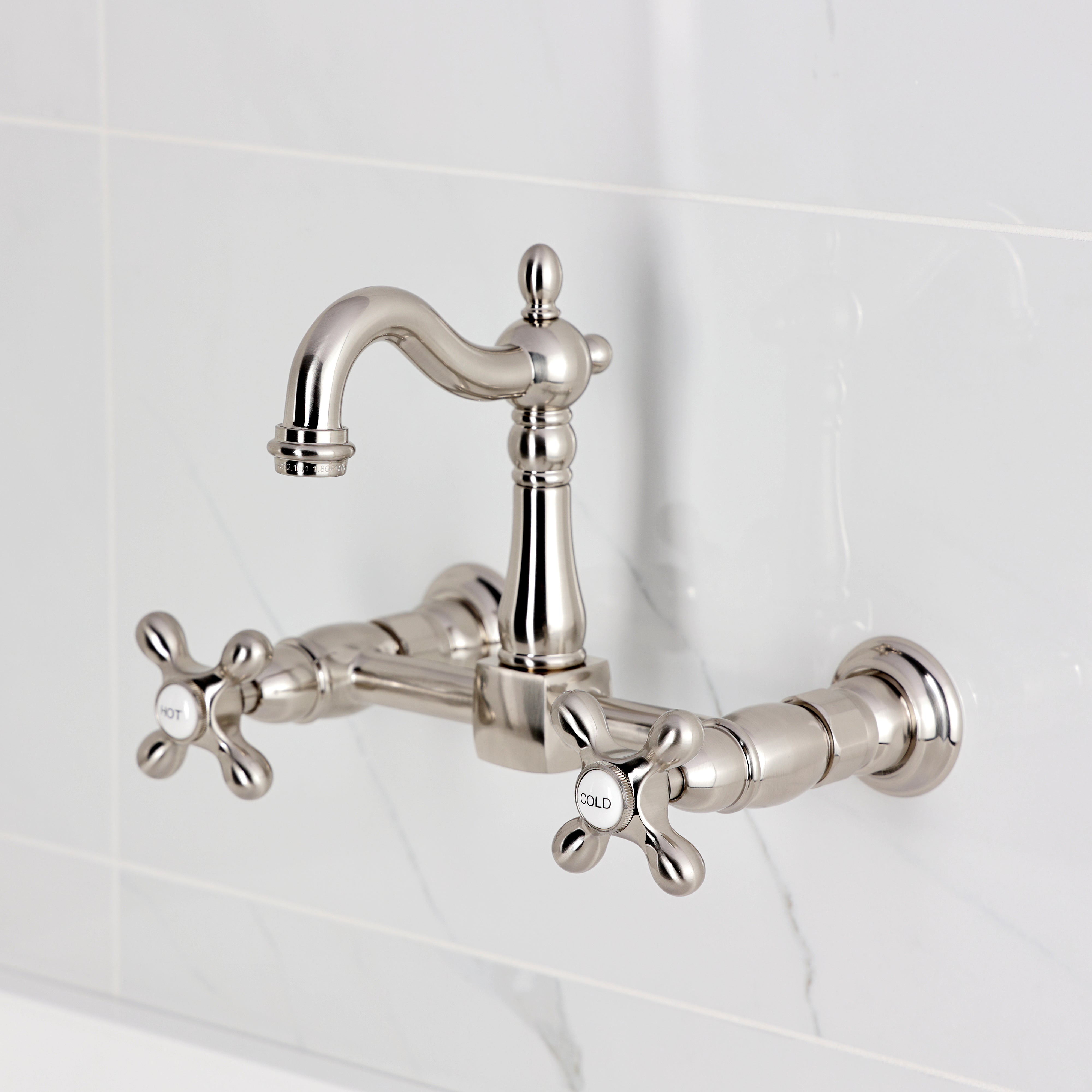 Kingston KS2443AX Heritage Two-Handle Wall Mount Bridge Kitchen Faucet, Antique Brass