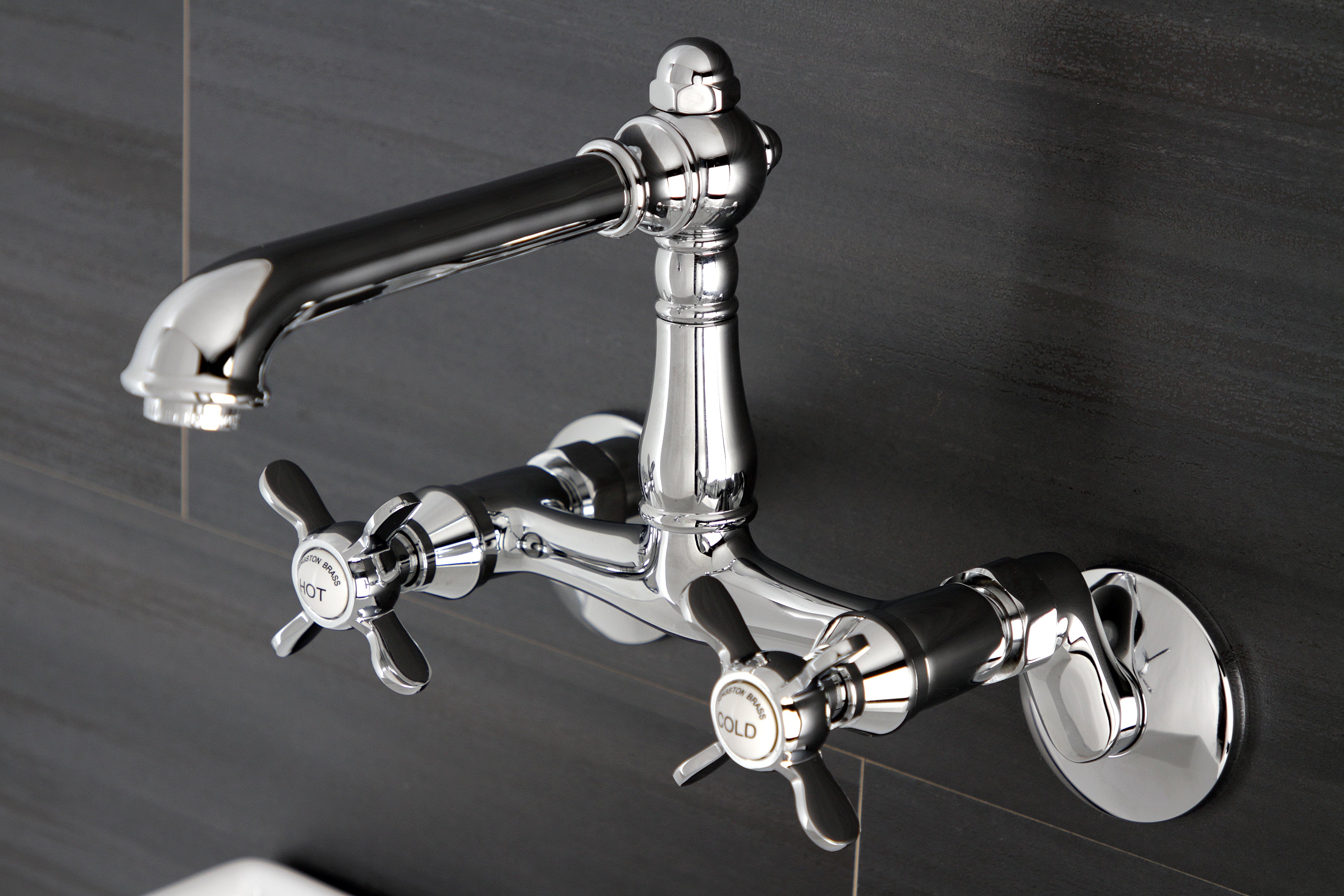 Kingston KS7220BEX Essex Two-Handle Wall Mount Bridge Kitchen Faucet, Matte Black