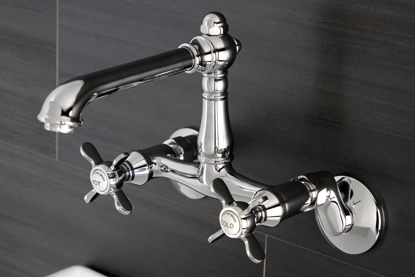 Kingston KS7220BEX Essex Two-Handle Wall Mount Bridge Kitchen Faucet, Matte Black