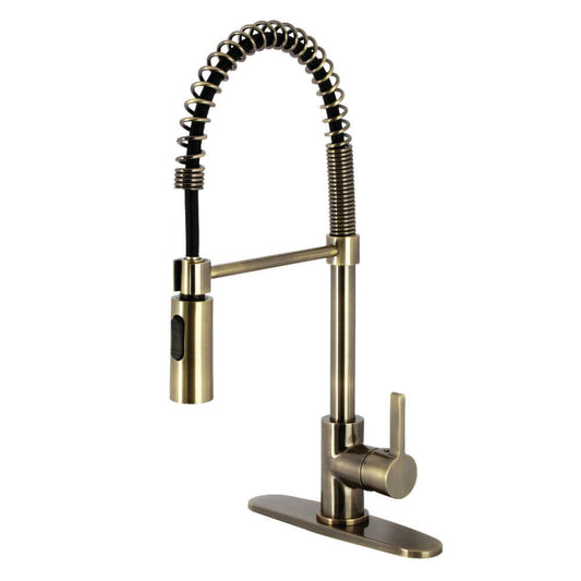 Kingston Brass LS877CTLAB Continental Pre-Rinse Kitchen Faucet with modern curved spout and ergonomic lever handle.
