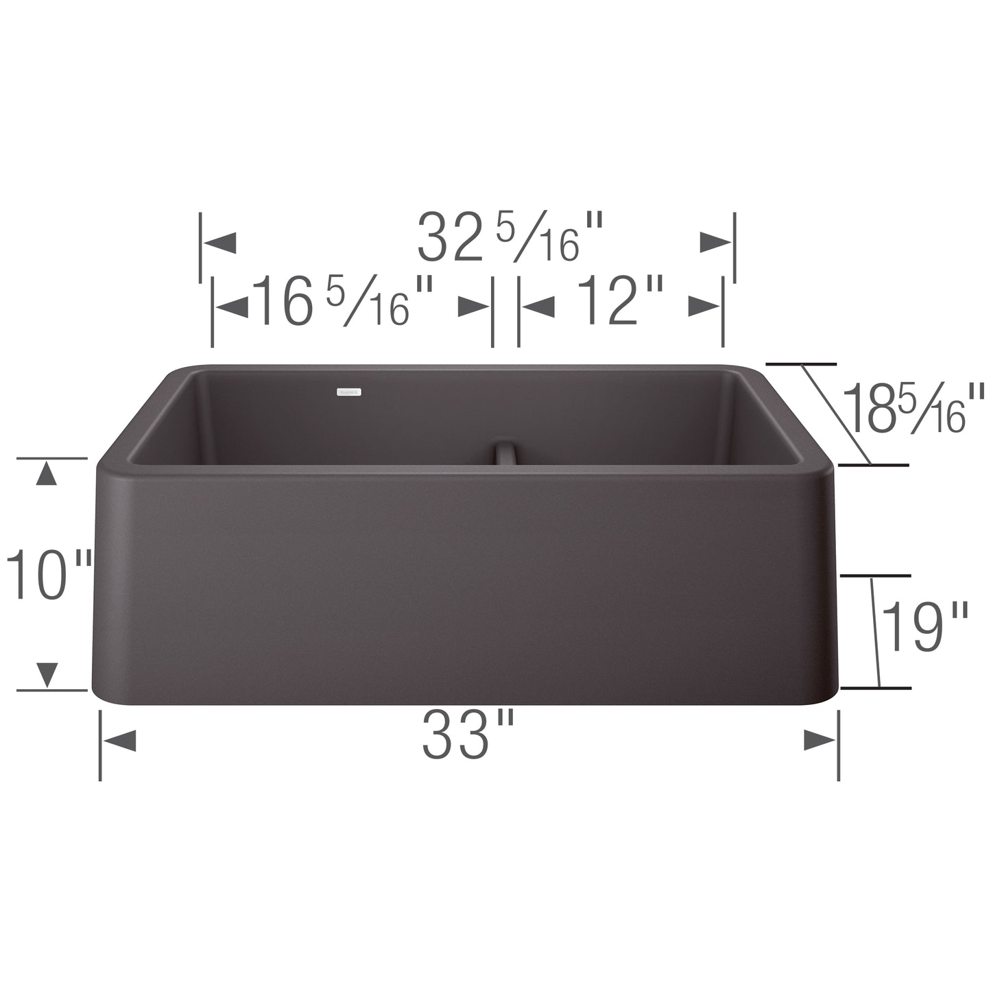BLANCO Ikon SILGRANIT 33" Double Bowl Apron-Front Farmhouse Sink with Low Divide dimensions and features