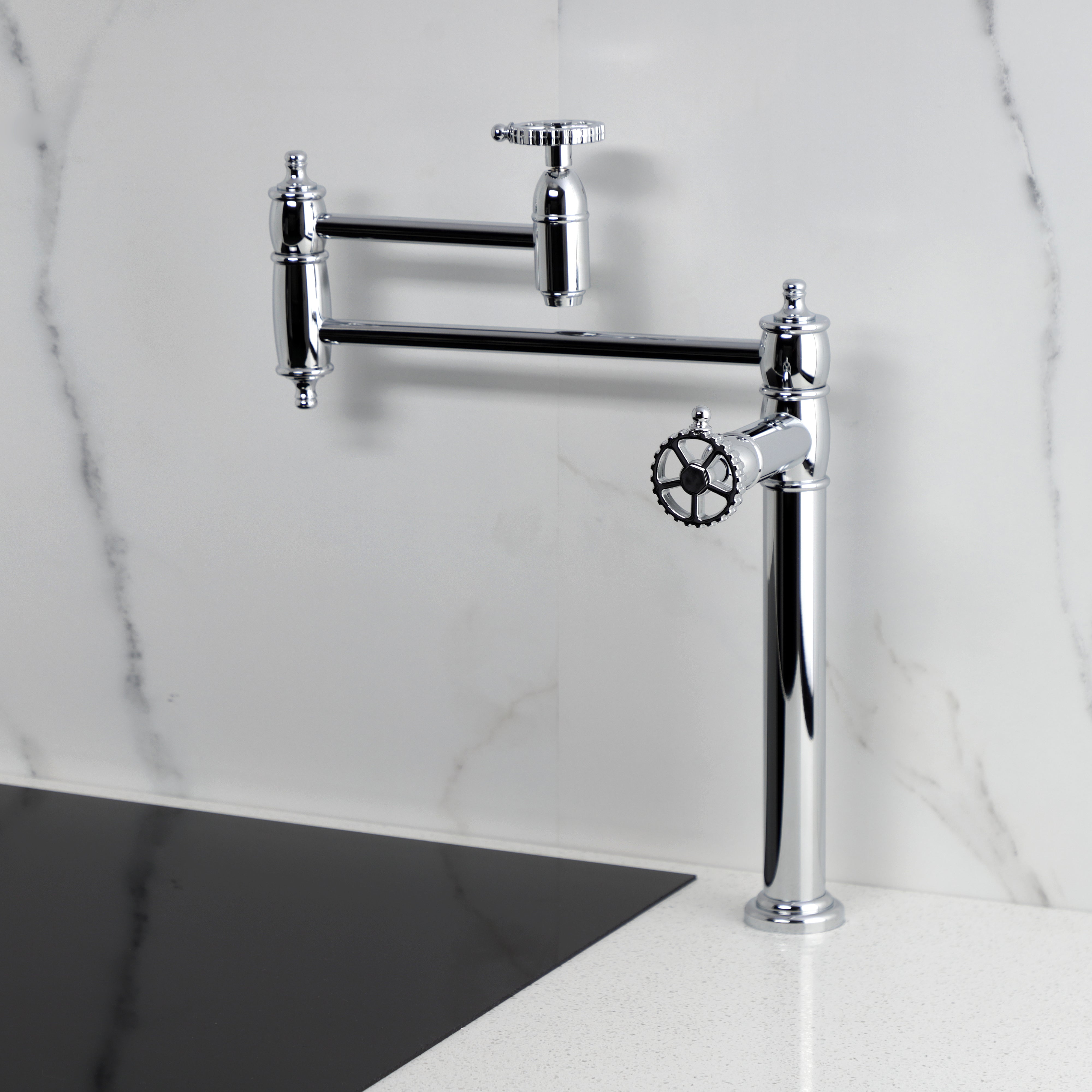 Kingston Brass KS3703CG Fuller Deck Mount Pot Filler Faucet, Antique Brass - stylish design with folding swing arms