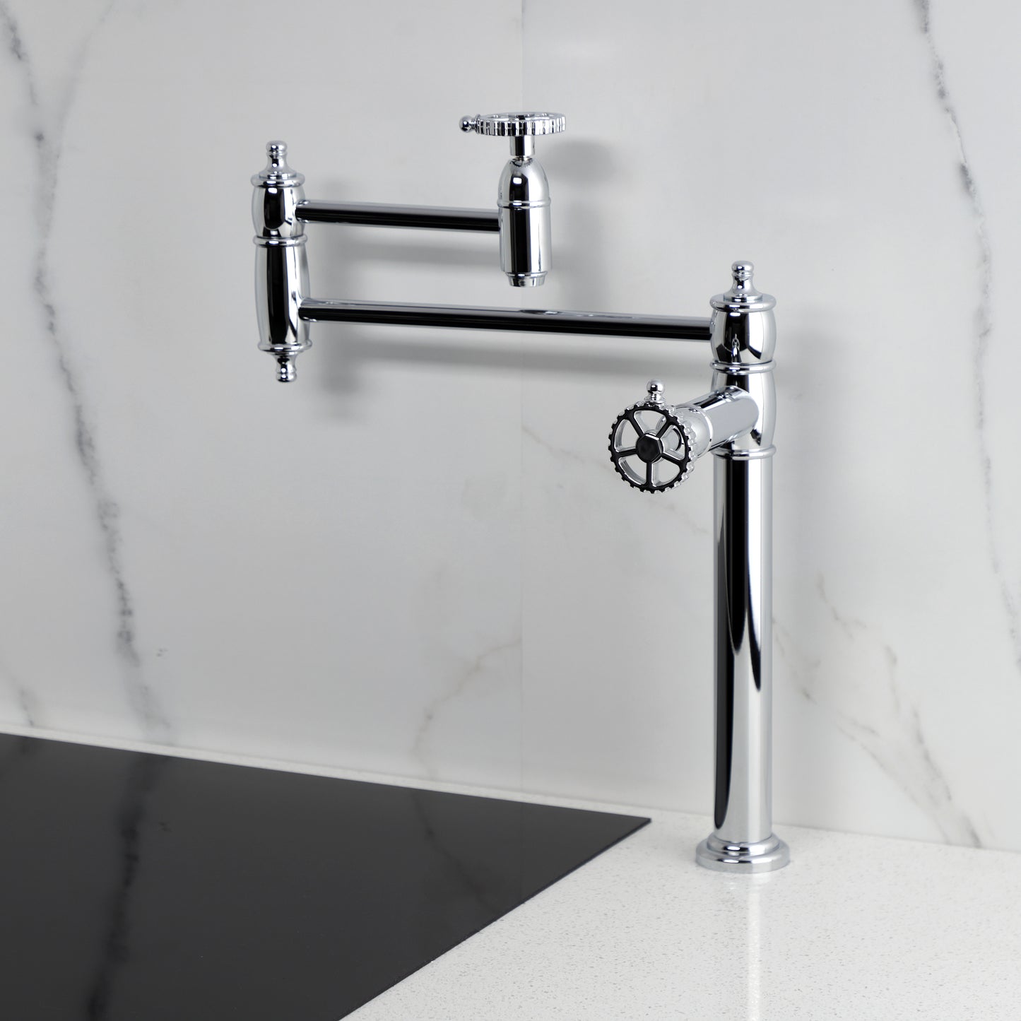 Kingston Brass KS3703CG Fuller Deck Mount Pot Filler Faucet, Antique Brass - stylish design with folding swing arms