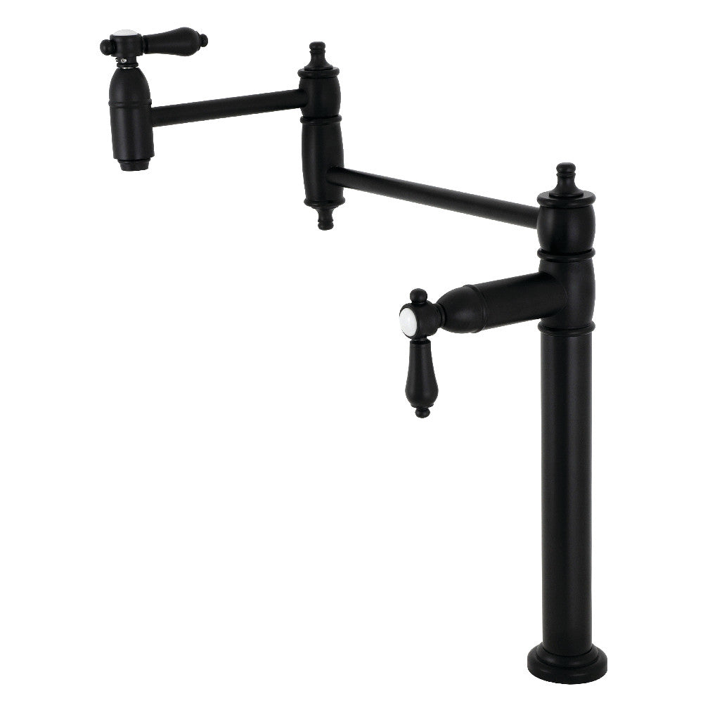 Kingston Brass KS3703BAL Heirloom Deck Mount Pot Filler Faucet, Antique Brass in matte black finish.