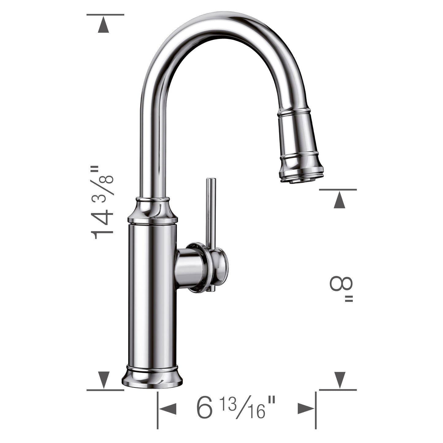 BLANCO Empressa Pull-Down Bar Faucet dimensions and detailed design features.