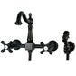 Kingston KS1263AXBS Heritage Two-Handle Wall Mount Bridge Kitchen Faucet with Brass Sprayer, Antique Brass, oil rubbed bronze finish.