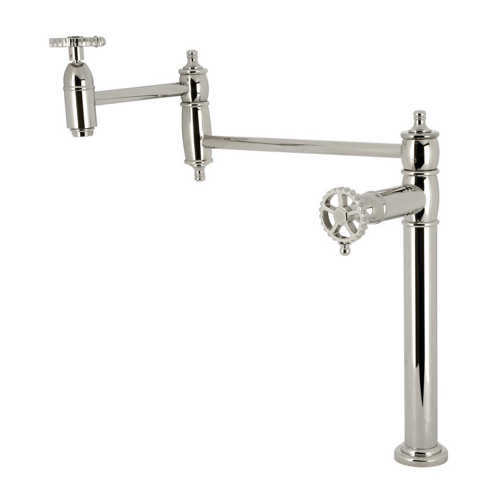 Kingston Brass KS3703CG Fuller Deck Mount Pot Filler Faucet, Antique Brass with polished nickel finish.