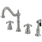 Kingston Brass KB1793TXBS French Country Double-Handle Widespread Kitchen Faucet with Brass Sprayer, Antique Brass
