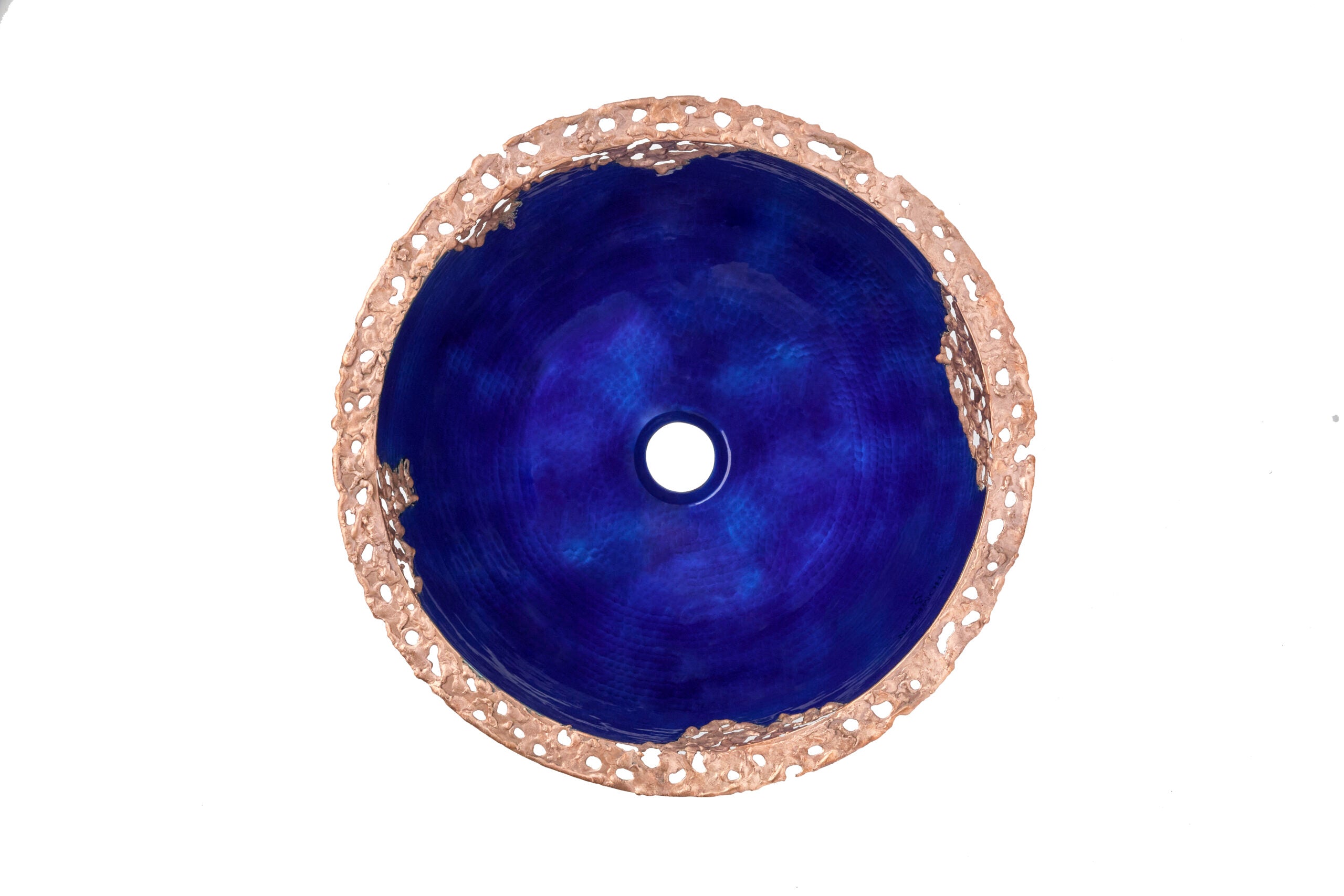 Thompson Molten 15.5" Cobalt Glass and Rose Gold Copper Vessel Sink - GLASS-2RP-COBALT