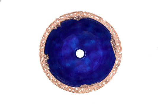 Thompson Molten 15.5" Cobalt Glass and Rose Gold Copper Vessel Sink - GLASS-2RP-COBALT