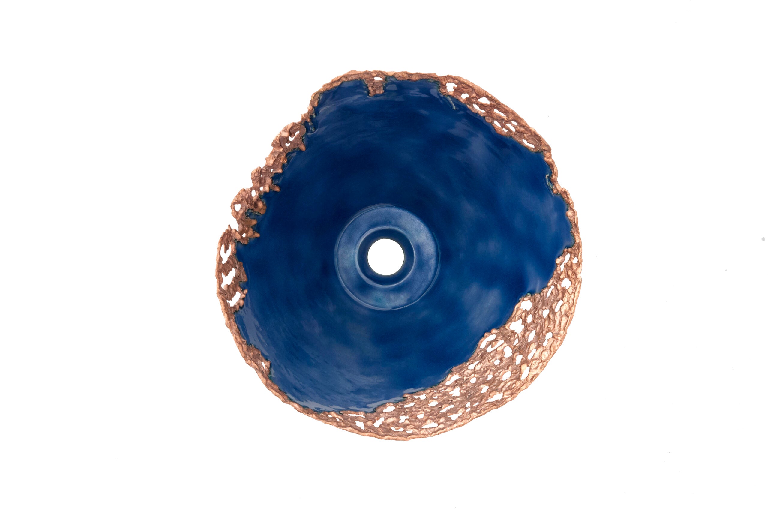Thompson Molten 14" Winter Blue Glass and Rose Gold Copper Vessel Sink - GLASS-DB14-WINTBLU