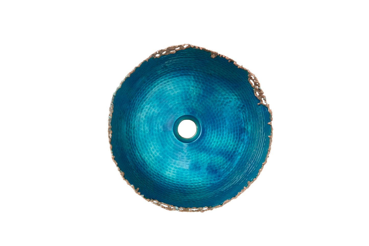 Thompson Molten 14" Turquoise Glass and Rose Gold Copper Vessel Sink - GLASS-LEON-TURQ