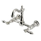 Kingston KS2443BAL Heirloom Two-Handle Wall Mount Bridge Kitchen Faucet, Antique Brass in polished nickel finish.