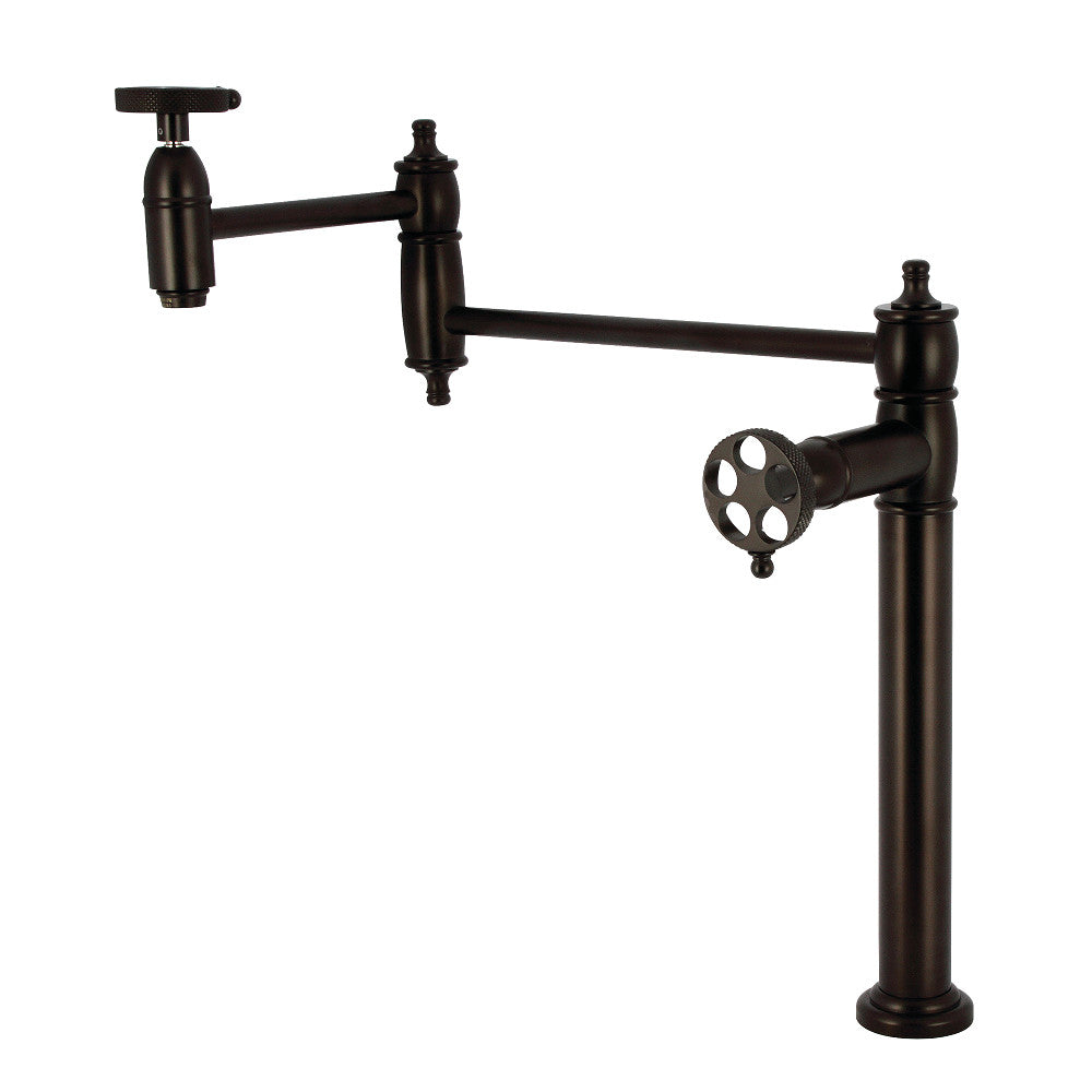 Kingston Brass KS3703RKX Webb Deck Mount Pot Filler Faucet with Knurled Handle, Antique Brass