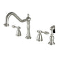 Kingston Brass KB1797TALBS Tudor Double-Handle Widespread Kitchen Faucet with Brass Sprayer, Brushed Brass
