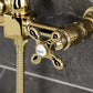 Kingston KS2443AXBS Heritage Two-Handle Wall Mount Bridge Kitchen Faucet with Brass Sprayer, Antique Brass cold water handle