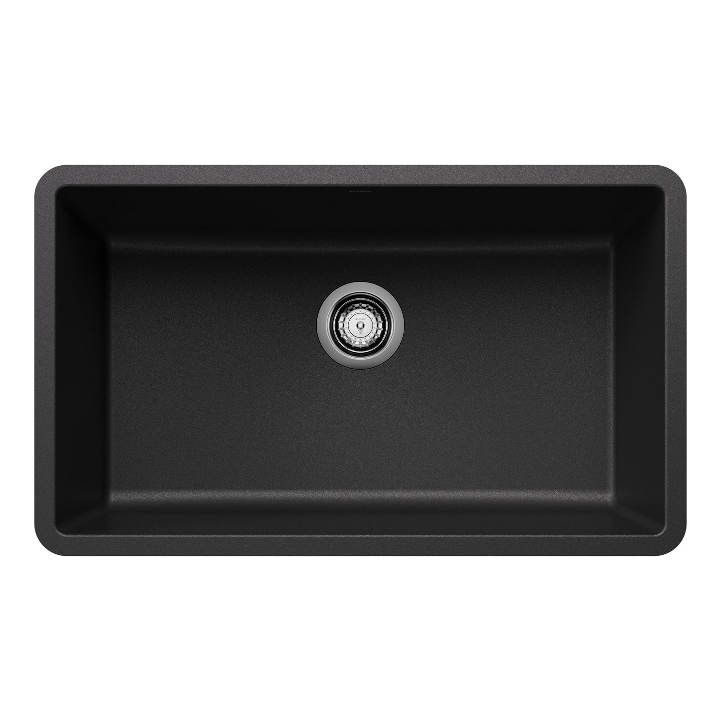 BLANCO Precis SILGRANIT 30" Single Bowl Undermount Kitchen Sink in sleek black finish.