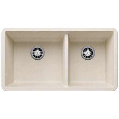 BLANCO Precis SILGRANIT 33" 60/40 Double Bowl Undermount Kitchen Sink top view with two basins.